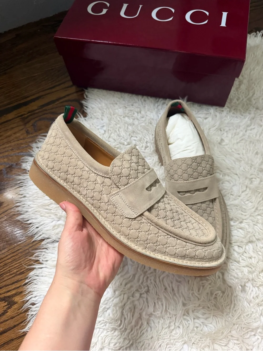 Gucci Web GG Suede Loafers